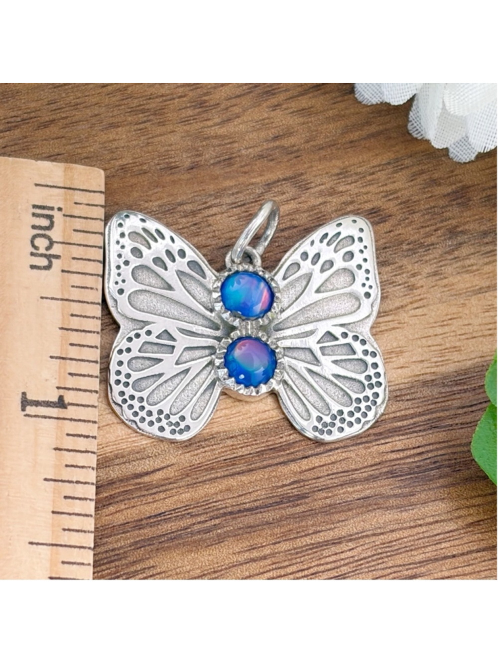 Sterling Silver 925 Opal Butterfly Pendant Southwest Blue Purple Colorful New - Picture 6 of 8